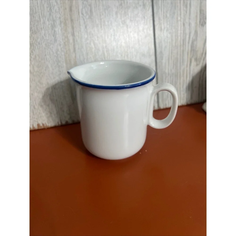 Modern Herb Fine Porcelain China Creamer Pitcher White Blue Rim‎ Japan 3
